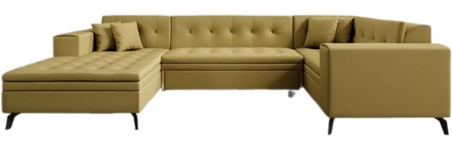 Designer Sofa Neola mit Schlaffunktion Stoff Senf Links Bild 1