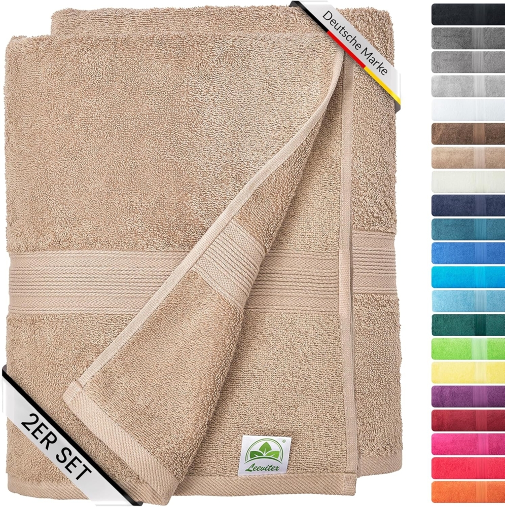 leevitex® Saunatuch Frottee XXL, (2-St), 80 x 200 cm, extra groß & saugfähig, Sand/Cappuccino Bild 1