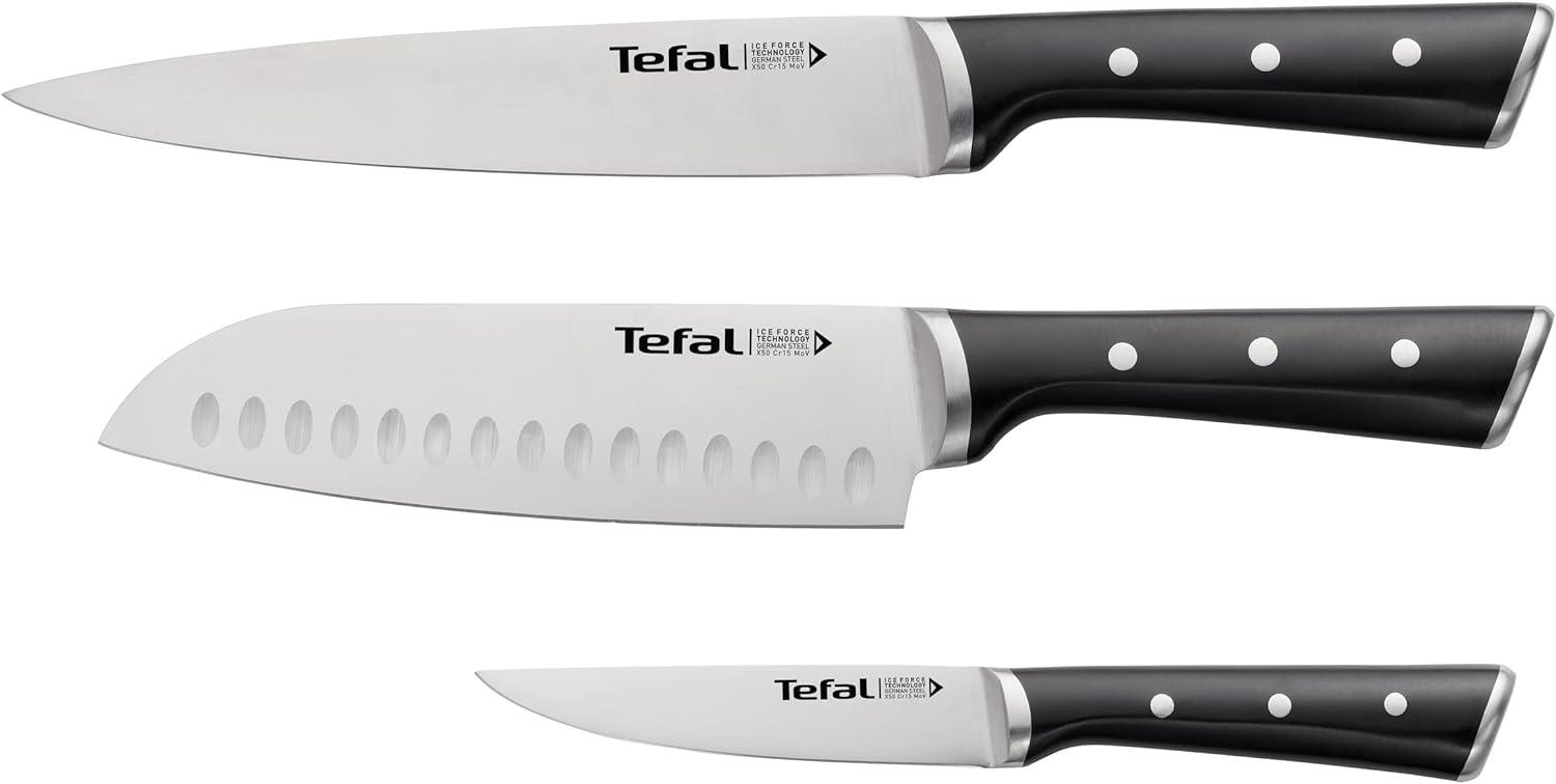 Tefal K232S3 Ice Force 3er Set | Fleisch-, Santoku- und Universalmesser | 20 x 18 x 11 cm | Schwarz Bild 1