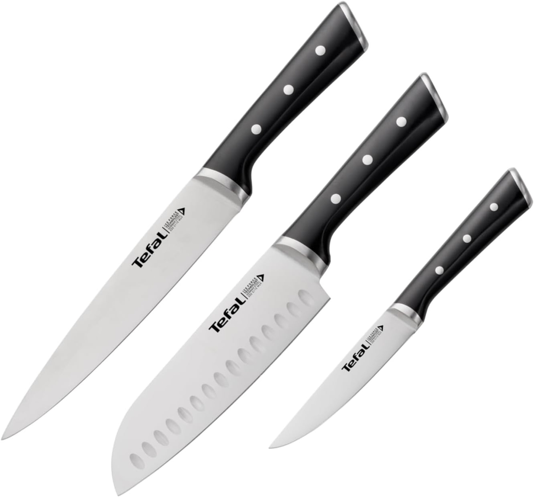 Tefal K232S3 Ice Force 3er Set | Fleisch-, Santoku- und Universalmesser | 20 x 18 x 11 cm | Schwarz Bild 1