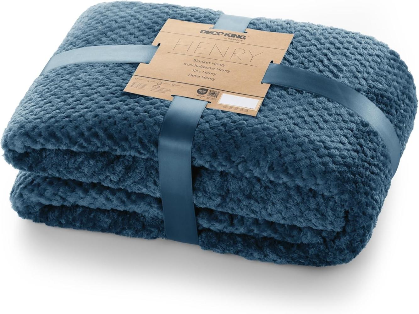 DecoKing Kuscheldecke 170x210 cm Indigoblau Decke Microfaser Wohndecke Tagesdecke Fleece weich sanft kuschelig skandinavischer Stil dunkelblau Henry Bild 1