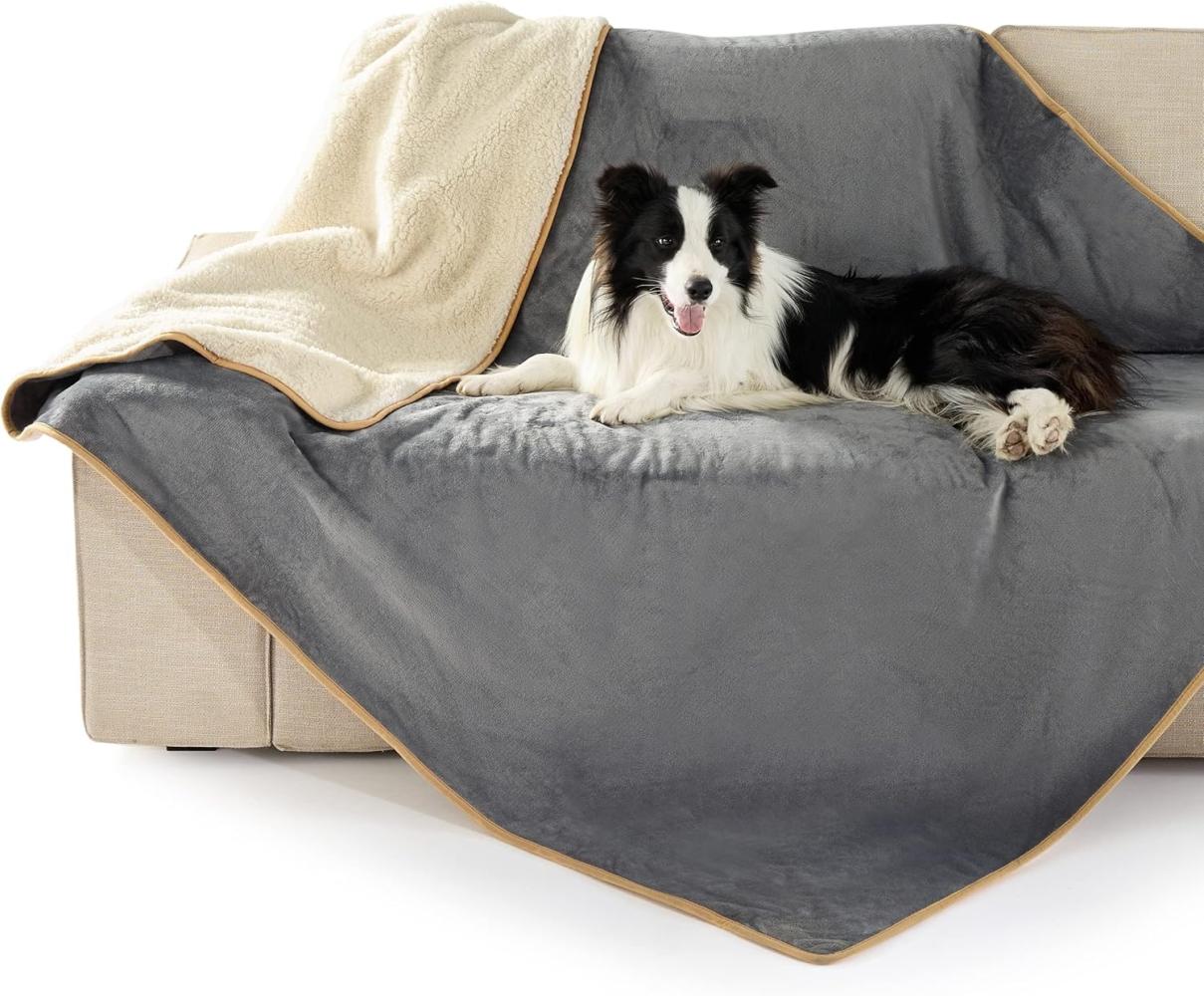 Lesure wasserdichte Hundedecke Grosse Hunde - 152x127cm Outdoor Hundedecke waschbar, Hundedecke Sofaschutz aus Sherpa Fleece, Katzendecke flauschig und weich, Grau Bild 1