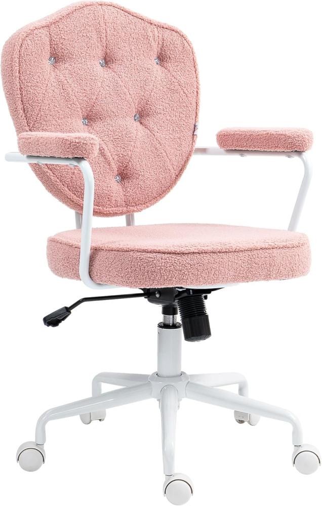 HOMCOM Bürostuhl Ergonomisch Schreibtischstuhl mit Wippfunktion, geknöpftem Bezug (Computerstuhl, 1 St), für Home Office, Teddybärvlies, Rosa Bild 1