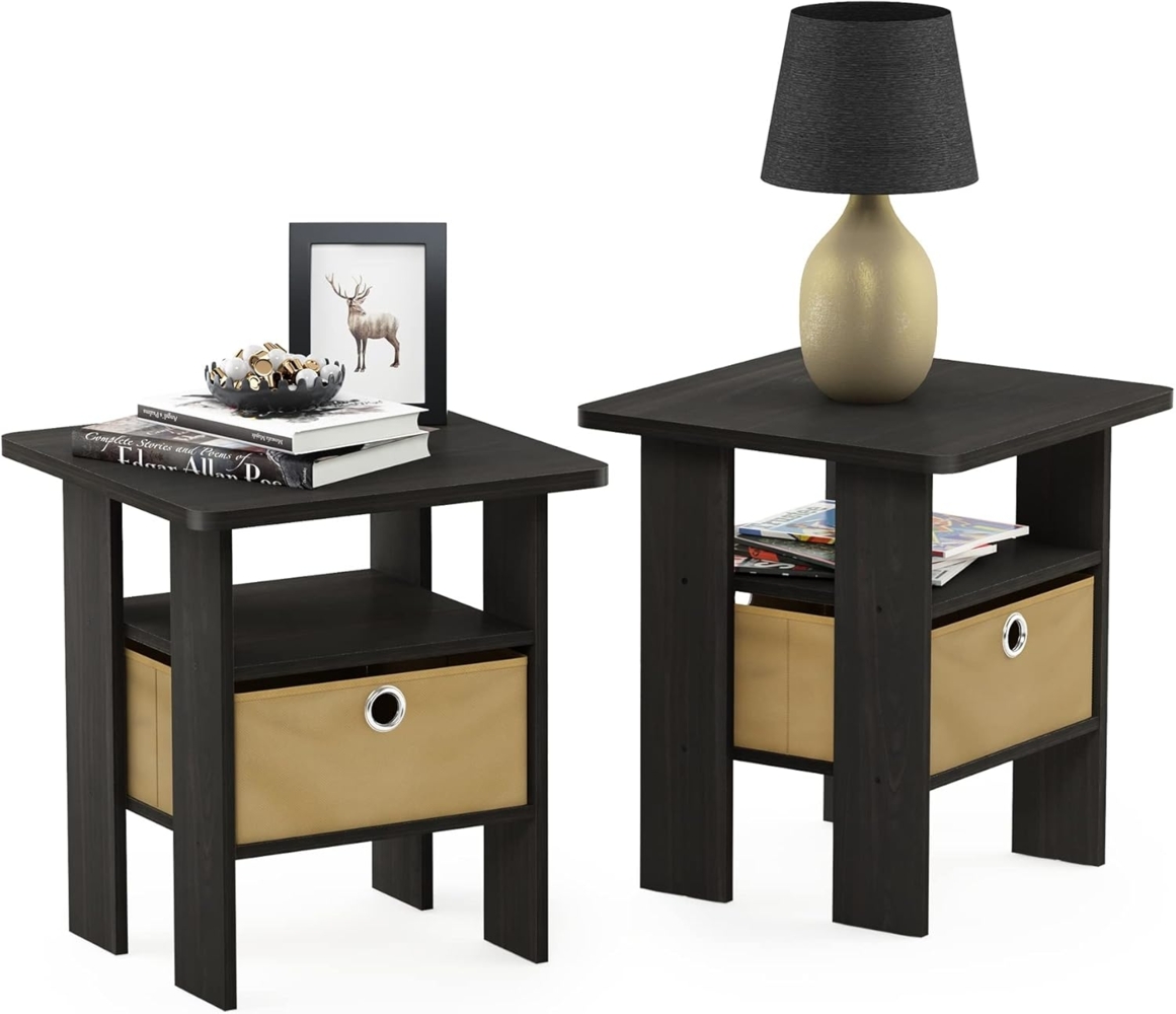 Furinno Andrey Beistelltisch Nachttisch mit Schublade, holz, Espresso/Schwarz, 39. 6x39. 6x44. 45 cm Bild 1