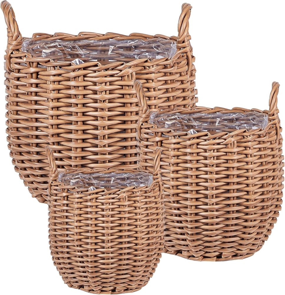 Set mit 3 Blumentöpfen AUCUBA PE Rattan 26 34 44 cm Hellbraun Bild 1