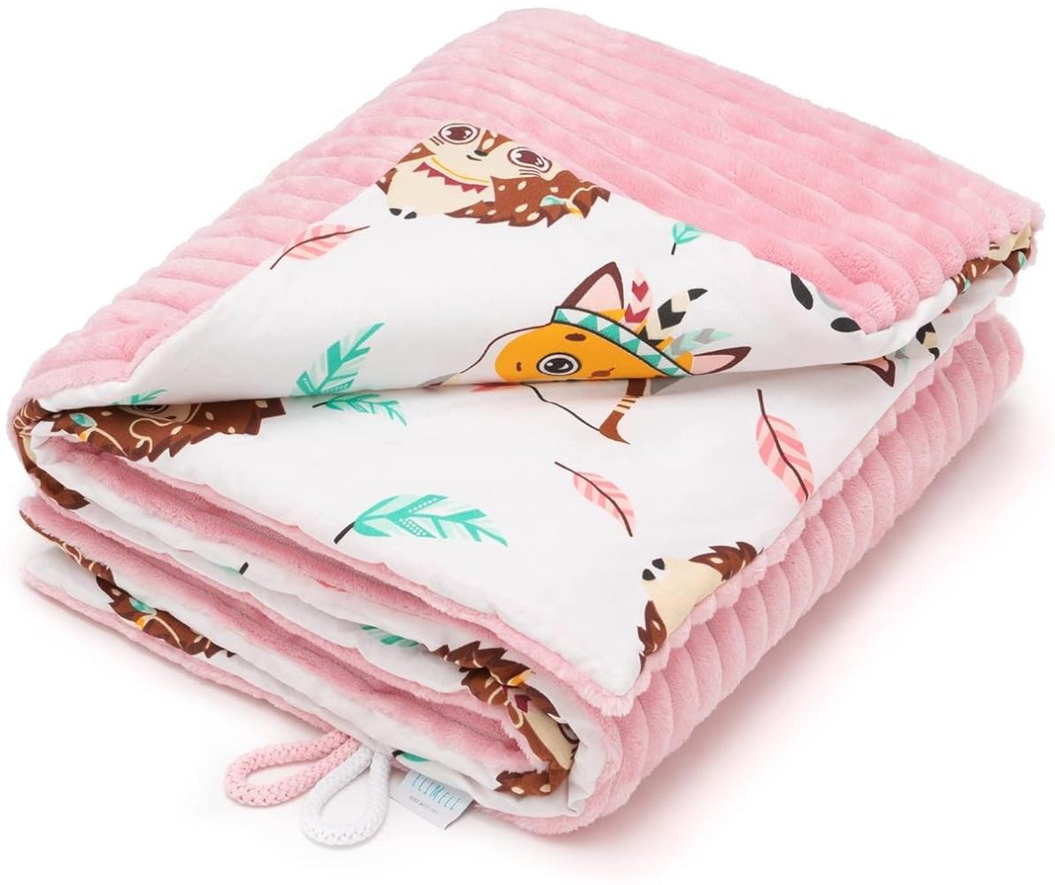 EliMeli Babydecke Kuscheldecke junge Krabbeldecke 75x100 | Ultraweicher Gestreifter Microfaser-Plüsch Stoff aus Baumwolle | Füllung | hoch Qualität | ideal als Kinderwagendecke (Pink - Unicorns) Bild 1