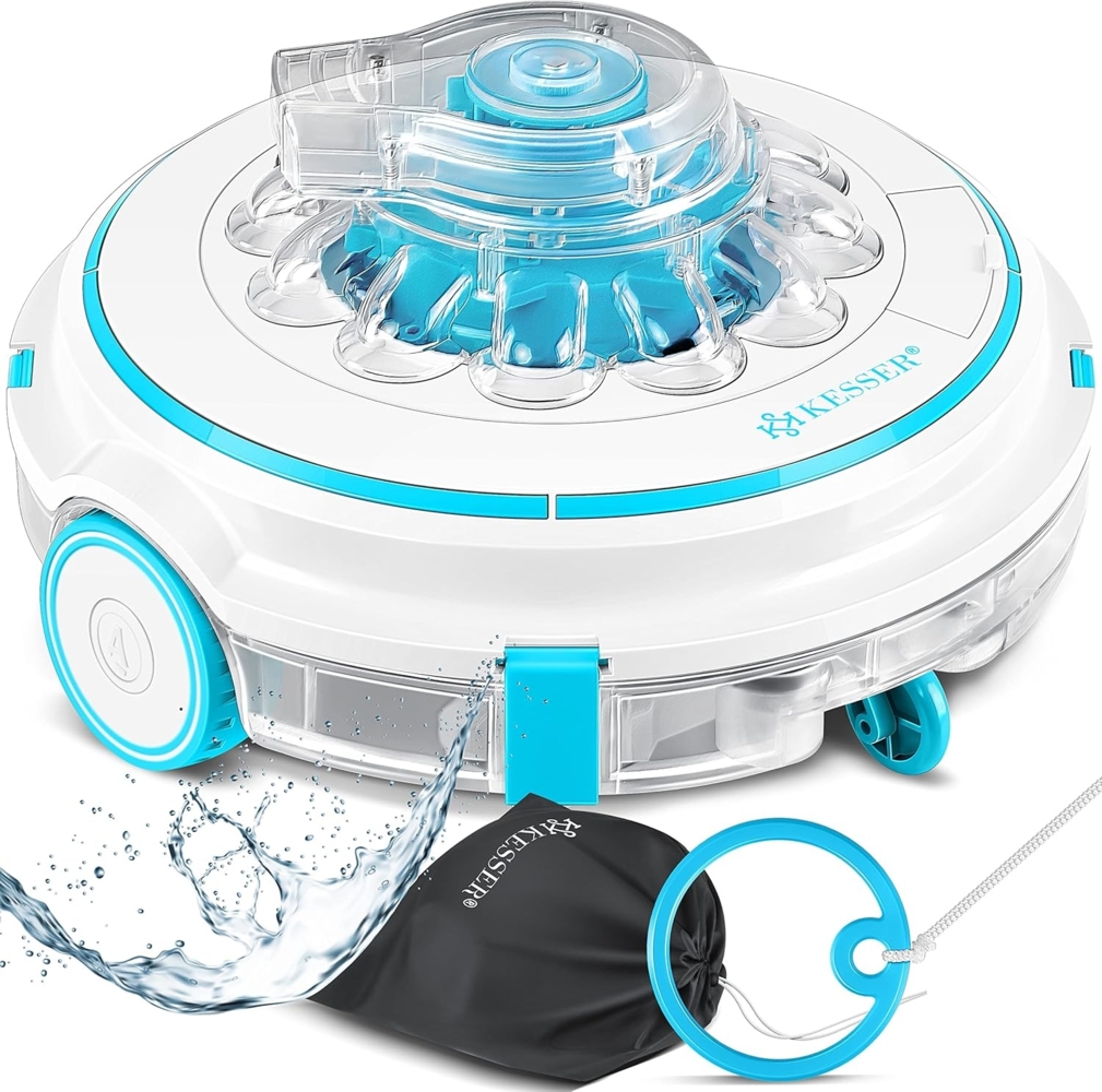 KESSER® Poolroboter Poolreiniger Akku Aqua-9000 inkl. Transporttasche Pool Roboter für bis 80m² Pools, Li-Ion Akku max. 75 min, Kabellos Poolsauger Bodenreinigung Vollautomatisch Bodensauger Türkis Bild 1