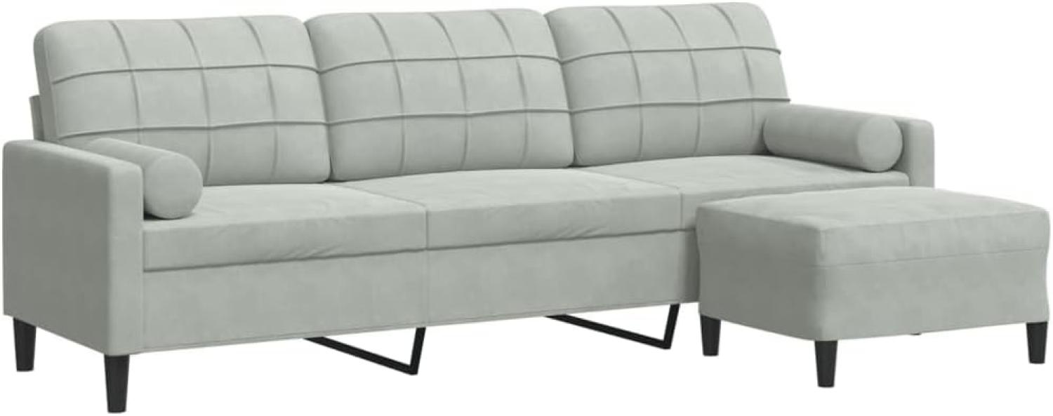 3-Sitzer-Sofa mit Hocker Hellgrau 226 cm Samt Bild 1
