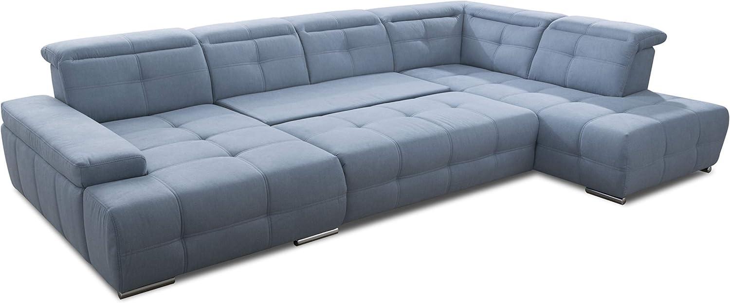 Cavadore Wohnlandschaft Mistrel mit Schlaffunktion / U-Form Bettsofa mit leichter Fleckentfernung dank Soft Clean / Geeignet für Haushalte mit Kindern, Haustieren /343 x 77 x 228 / blau Bild 1