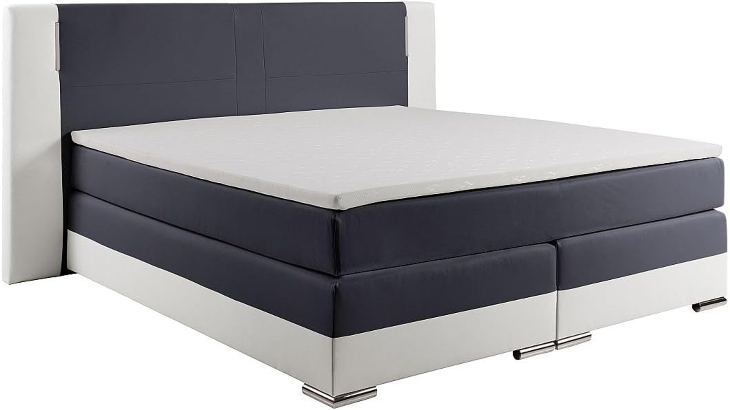 Vente-unique - LED-Boxspringbett mit Kopfteil + Lattenroste + Matratzen + Topper - 180 x 200 cm - Kunstleder - Weiß & Grau - ASTI II von YSMÉE Bild 1