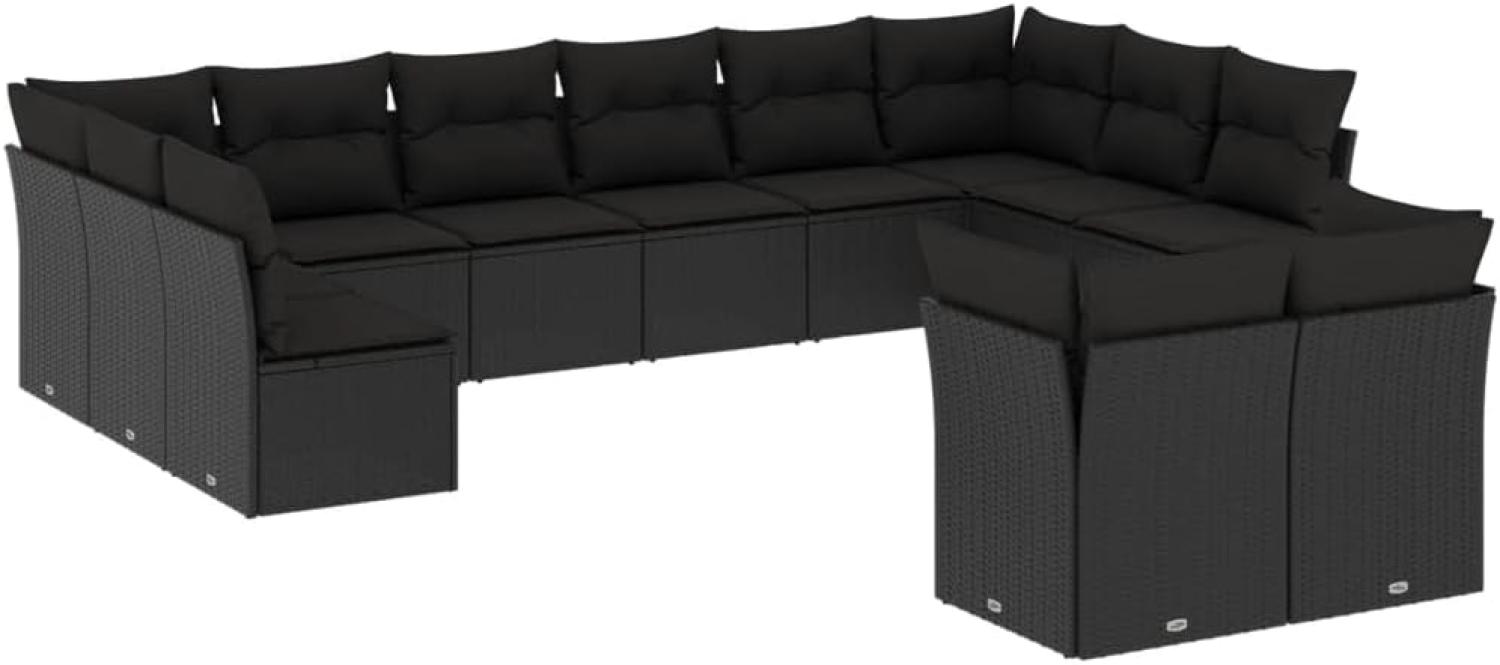 vidaXL 12-tlg. Garten-Sofagarnitur mit Kissen Schwarz Poly Rattan 3218425 Bild 1