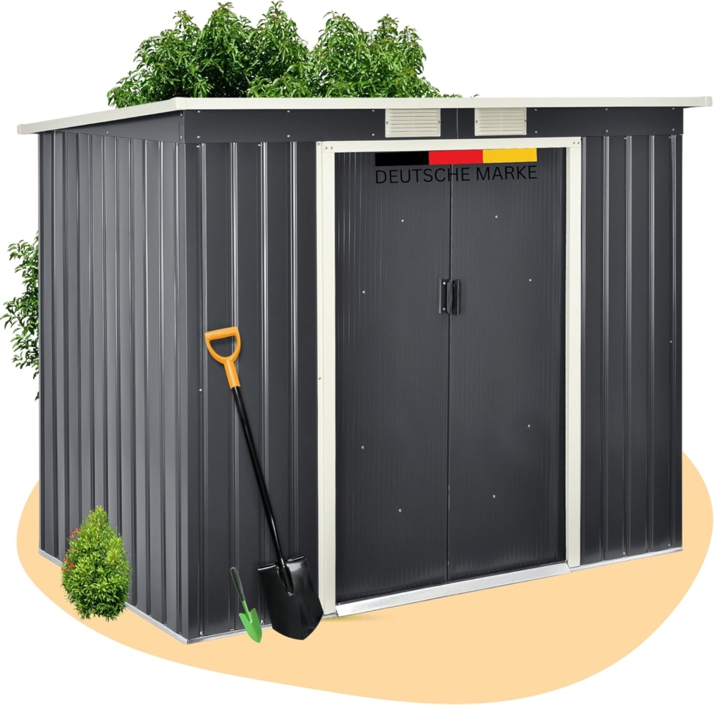 DELUKE® Gerätehaus Metall FYNN - 213x130x173cm Pultdach Stahlblech Geräteschuppen mit Schiebetür & Luftschlitze Gartenhaus Abschließbar Anthrazit Bild 1