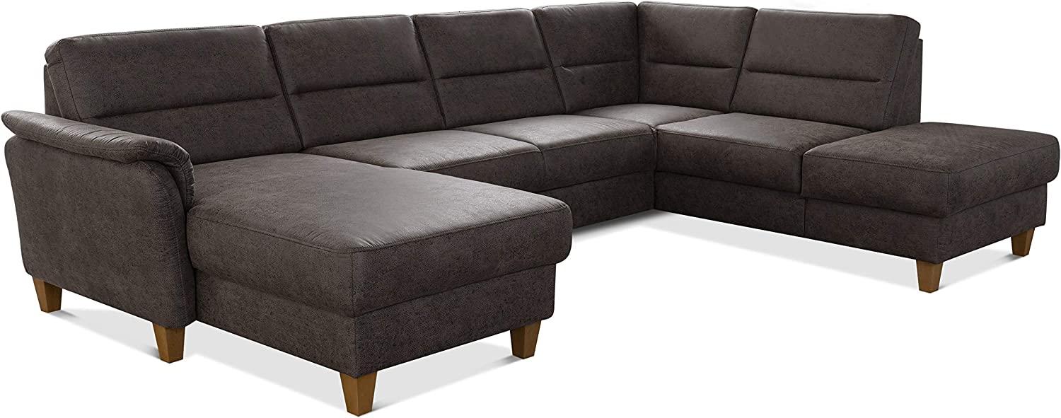 CAVADORE Wohnlandschaft Palera / Federkern-Sofa in U-Form im Landhausstil / 314 x 89 x 212 / Mikrofaser in Lederoptik, Braun Bild 1