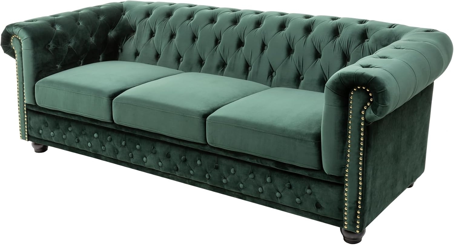 riess-ambiente Sofa CHESTERFIELD 205cm flaschengrün, Einzelartikel 1 Teile, Wohnzimmer · Sofa · Samt · 3-Sitzer · Federkern Bild 1