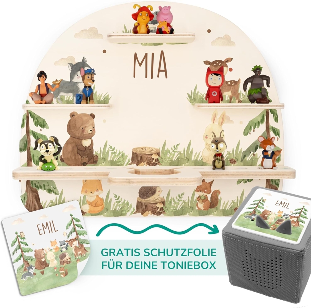 KIDSMOOD - Personalisiertes Tonie Regal für Kinderzimmer | Regenbogen Wand-Regal mit genügend Platz für Tonie-Hör-Figuren, Aussparung für Tonie-Musikbox & Kabelmanagement, Tonie Regal Mädchen & Jungen Bild 1