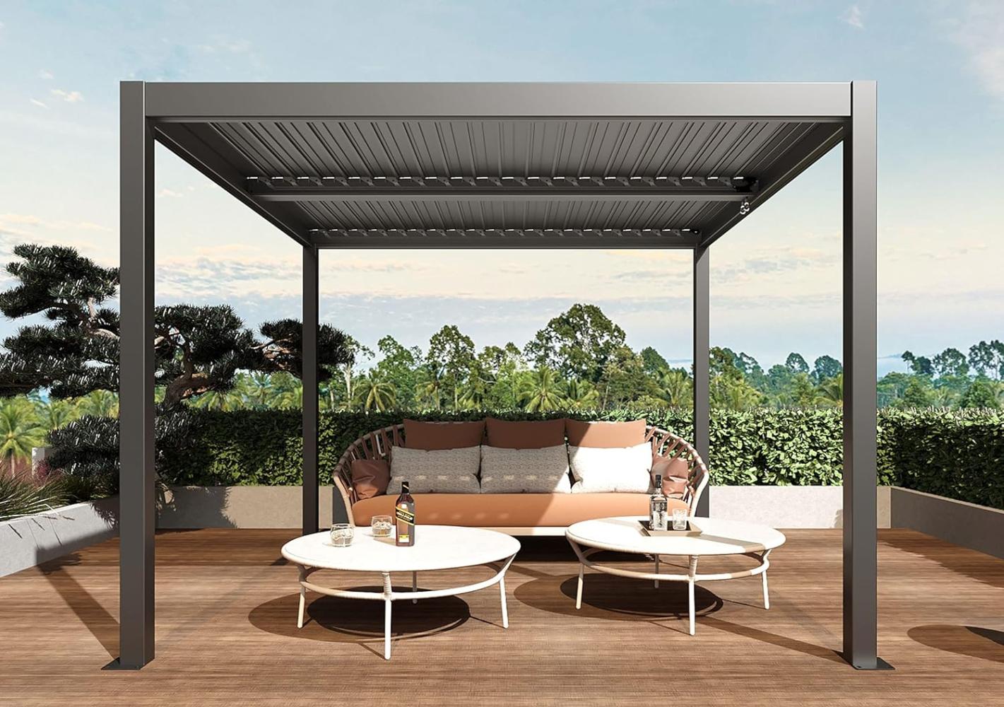 Pergola HWC-L46, Gartenpavillon Lamellen-Pavillon, 10cm-Aluminium-Gestell, Regenrinne sturmfest, 3x4m ~ anthrazit Bild 1