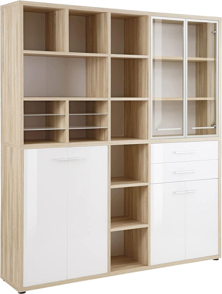 Highboard >SET+< (BxHxT: 192 x 216 x 40 cm) in Eiche natur - Weißglas Bild 1