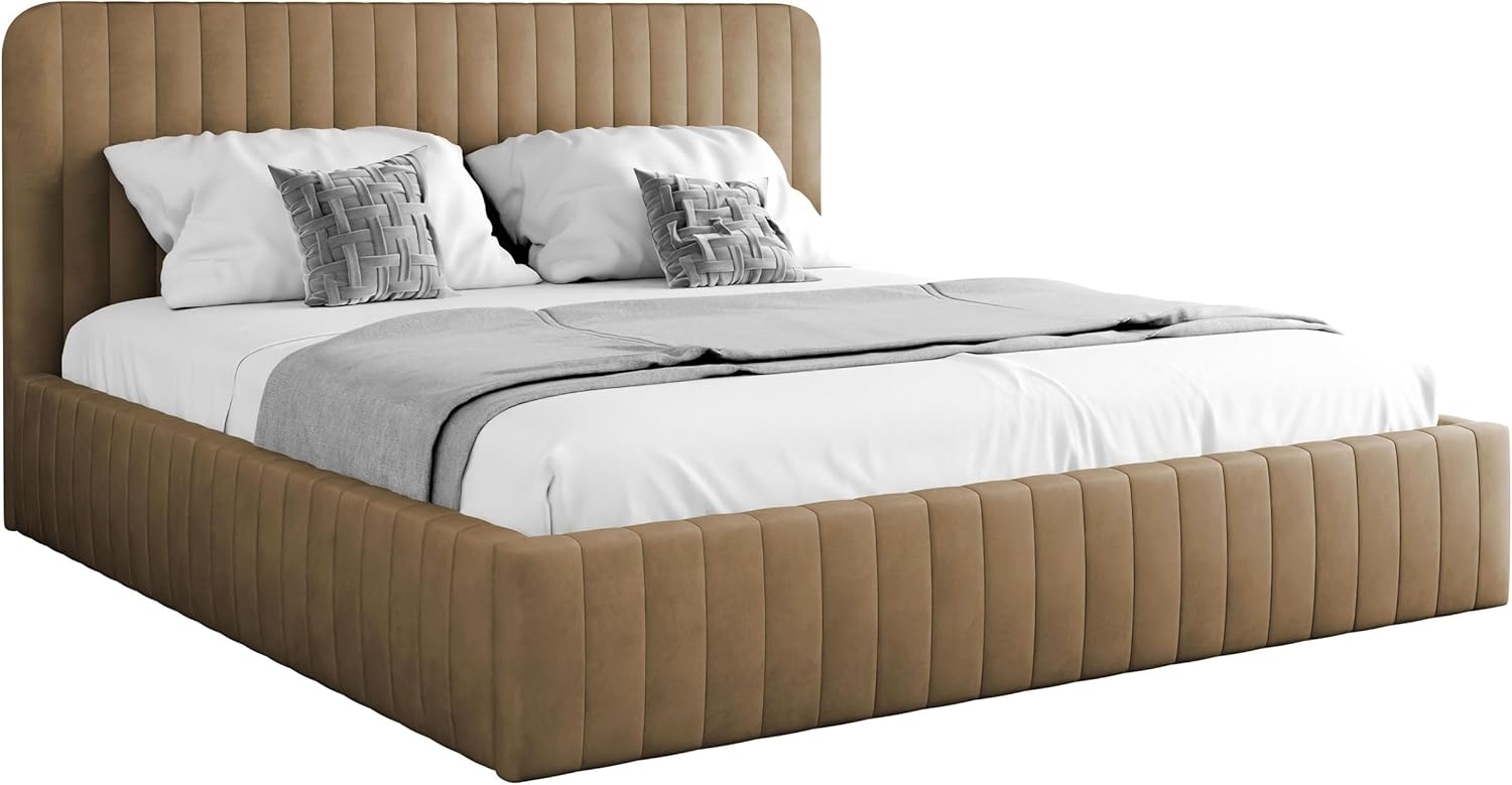 mirjan24 Polsterbett mit Bettkasten Cizron, Doppelbett , hellbraun, 180x200 cm Bild 1