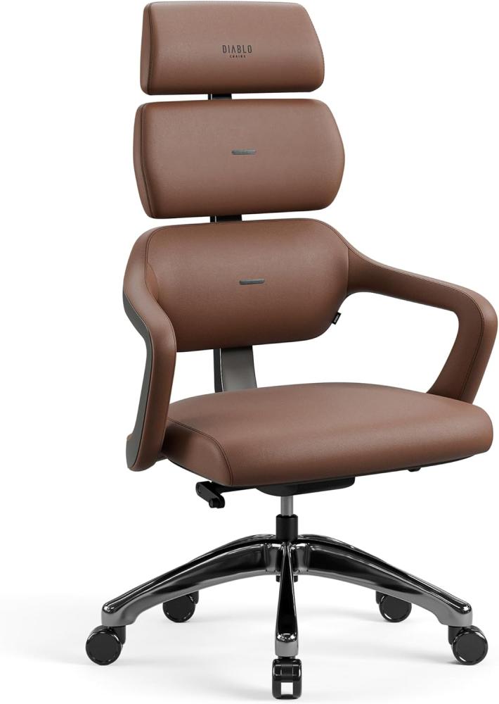 Diablo Bürostuhl Ergonomisch V-Modular | Schreibtischstuhl mit Verstellbarer Rücken, Sitz und Rückenlehne, Abnehmbare Kopfstütze | Öko-Leder Chefsessel für Büro, Home Office | Braun Bild 1