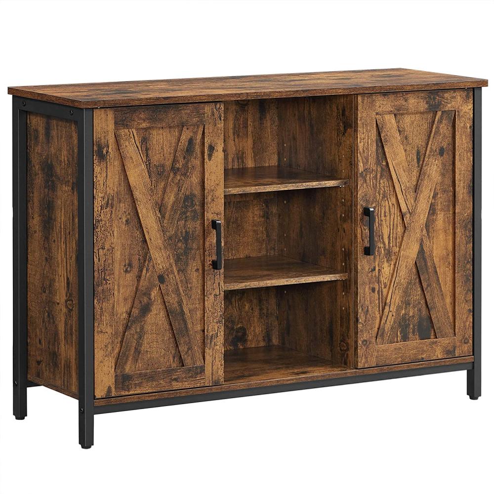 Vasagle Sideboard mit offenen Regalfächern, Holz / Stahl vintagebraun-schwarz, 100 x 35 x 70 cm (L x B x H) Bild 1