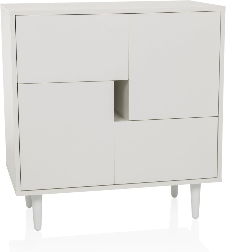 hjh LIVING Kommode mit Schubladen und Türen LYKKJA Aufbewahrungsschrank für Wohnzimmer Schlafzimmer Flur, 72 x 39,5 x 77 cm, Weiß Bild 1