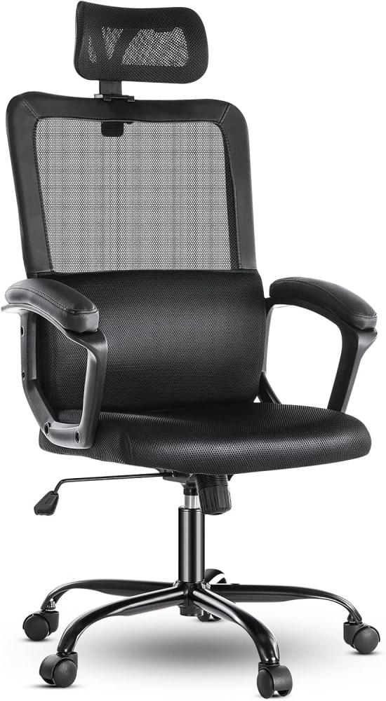 Sweetcrispy hohe Rückenlehne Bürostuhl, ergonomische Mesh-Schreibtisch Kopfstütze und Lendenwirbelstütze, Roll höhenverstellbar Studie Aufgabe Stuhl, Schwarz, One Size Bild 1