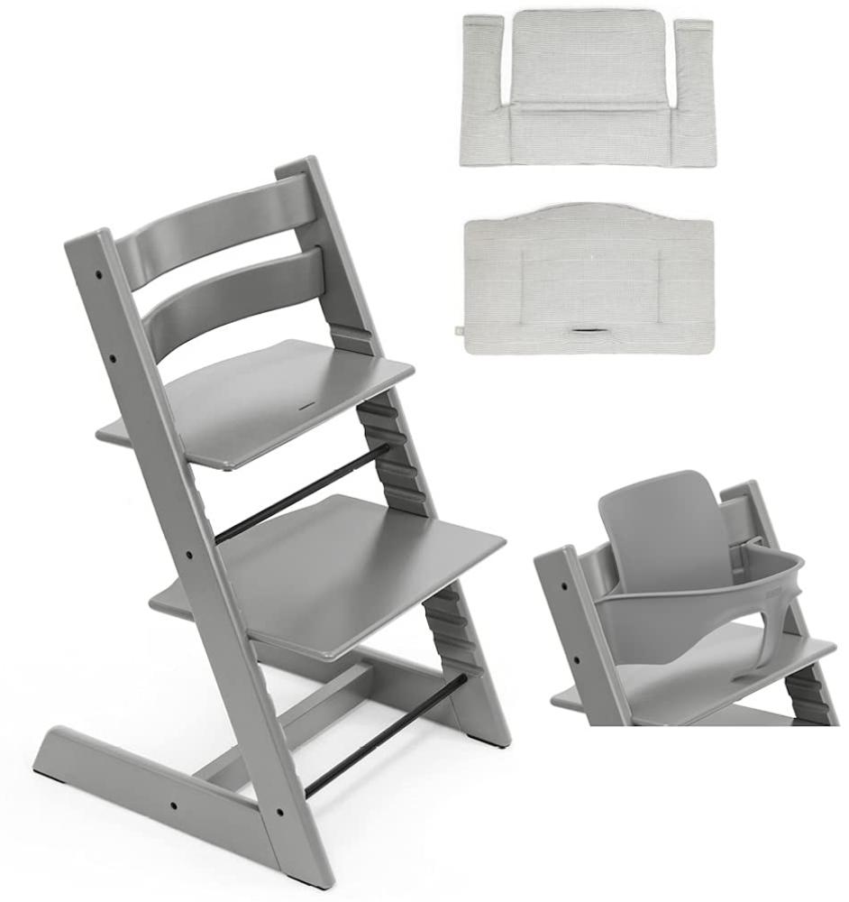 Stokke 'Tripp Trapp' Hochstuhl, storm grey, höhenverstellbar, Buche, inkl. Classic Kissen & Babyset in Nordic Grey Bild 1