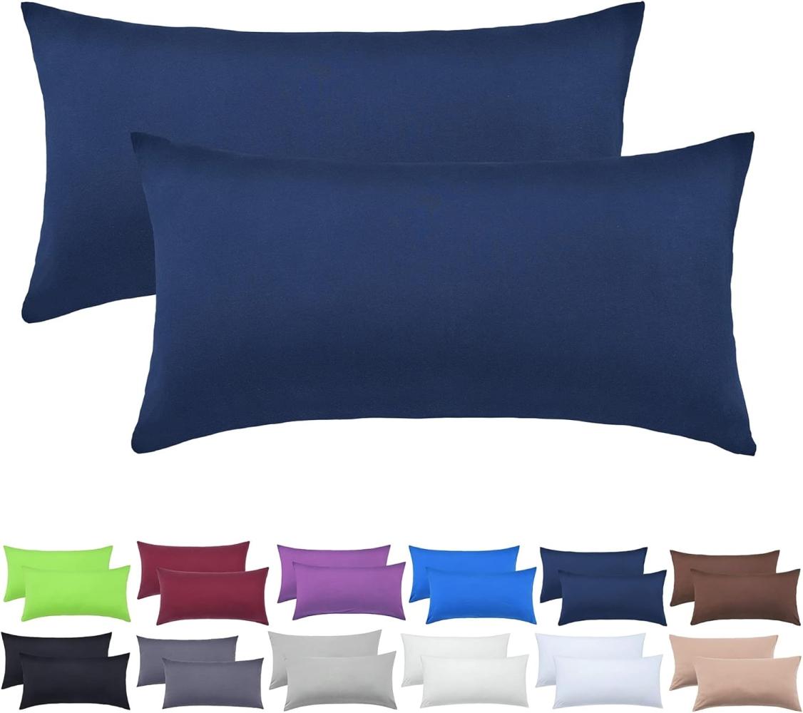 NatureMark 2er Pack Jersey Kissenbezug Kissenhülle Kissenbezüge Seitenschläferkissen Nackenkissen viele Größen und Farben ÖKO-TEX (40 x 80 cm, Navy blau) Bild 1