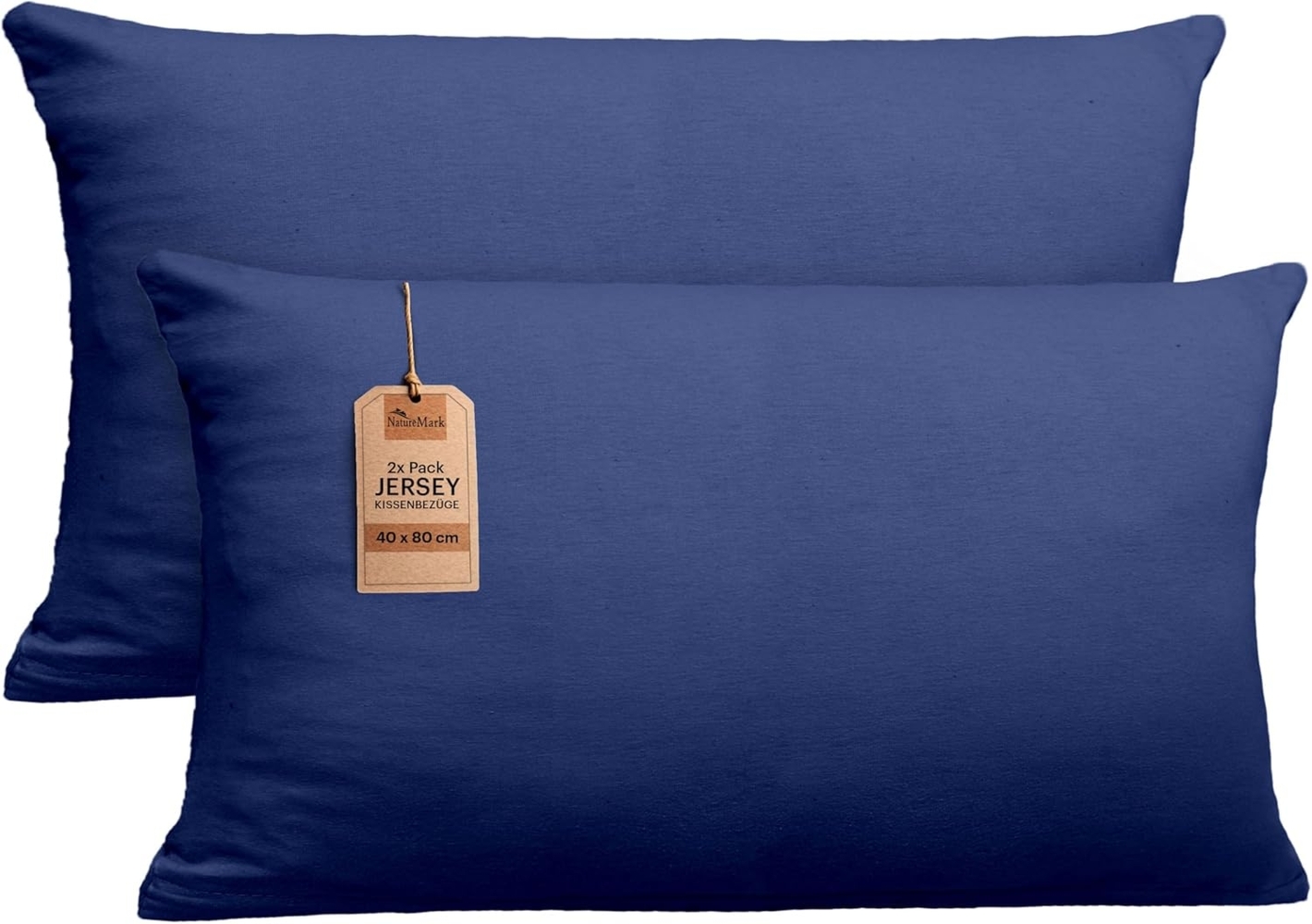 NatureMark 2er Pack Jersey Kissenbezug Kissenhülle Kissenbezüge Seitenschläferkissen Nackenkissen viele Größen und Farben ÖKO-TEX (40x80 cm, Navy blau) Bild 1