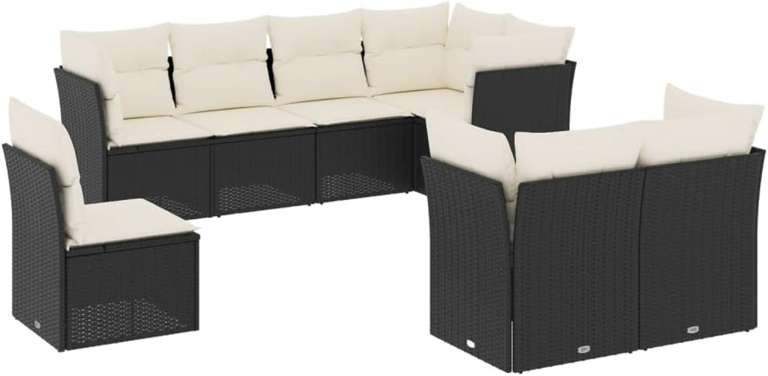 vidaXL 8-tlg. Garten-Sofagarnitur mit Kissen Schwarz Poly Rattan 3217926 Bild 1