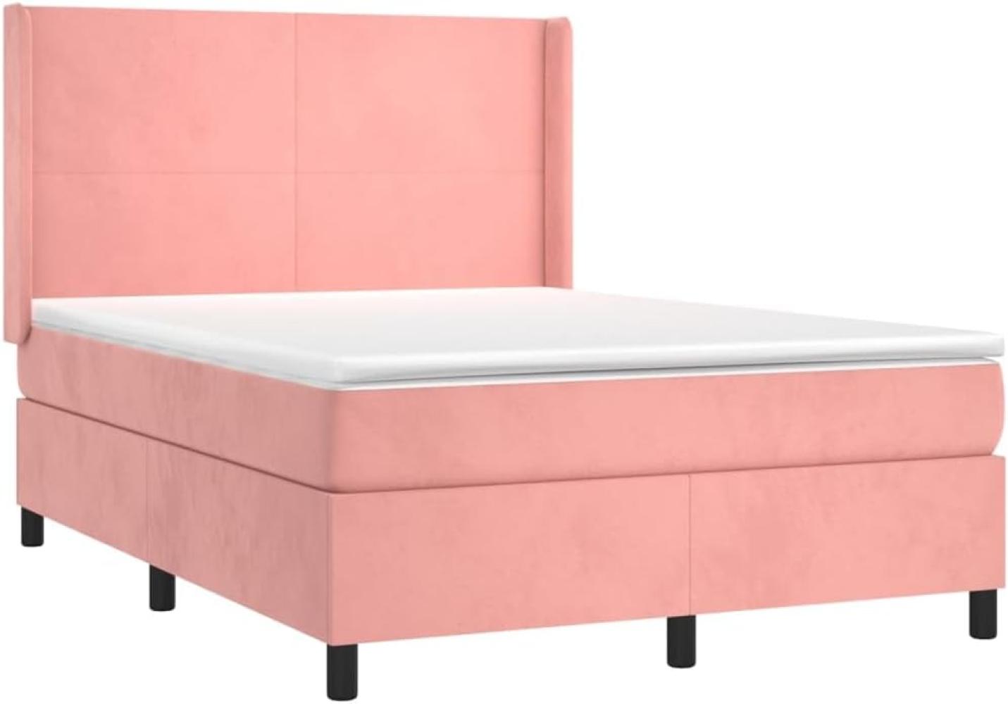 vidaXL Boxspringbett mit Matratze Rosa 140x190 cm Samt 3132560 Bild 1