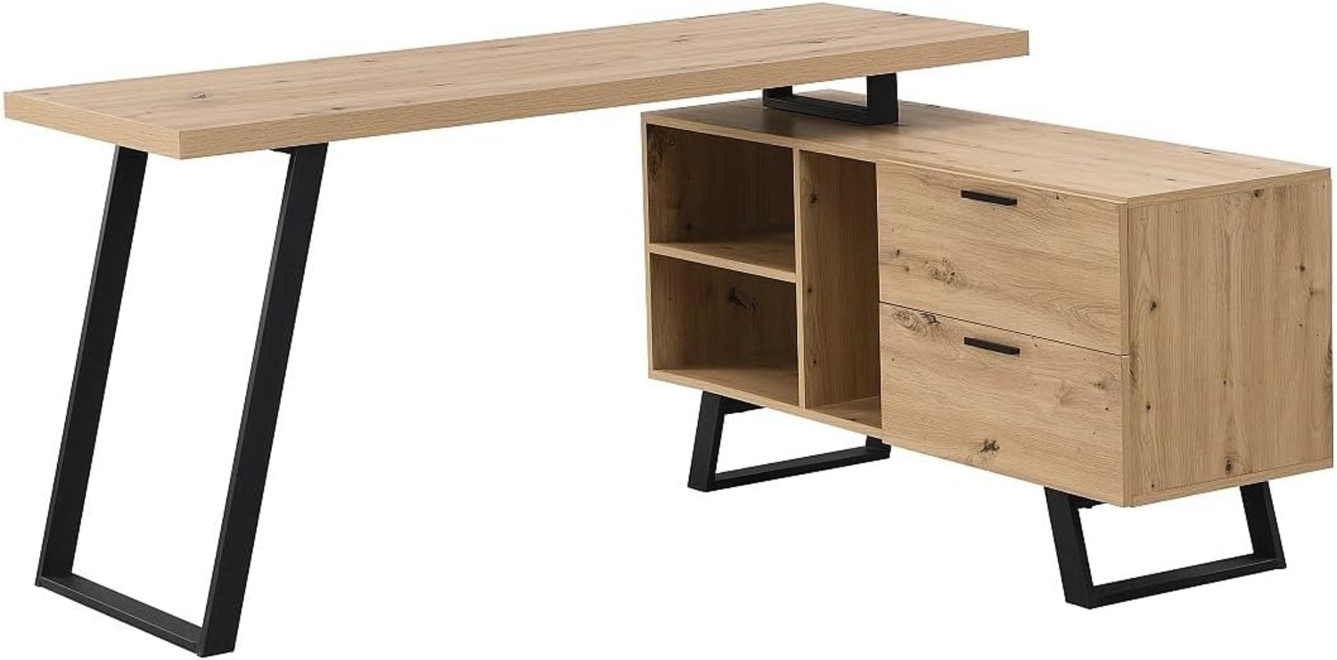 Vente-unique - Eckschreibtisch mit Stauraum - MDF- Holzfarben & Schwarz - NAYARO Bild 1