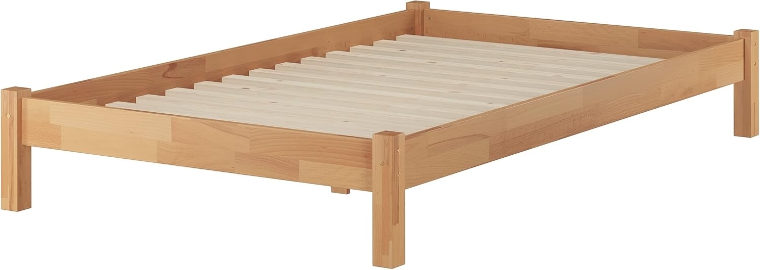 ERST-HOLZ Bett Extra Breites Einzelbett 120 x 200 Futon mit Rost, Buchefarblos lackiert Bild 1