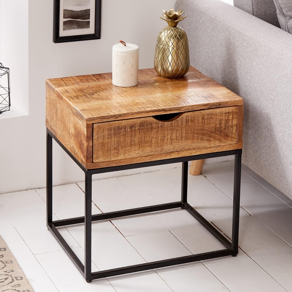 riess-ambiente Nachttisch IRON CRAFT 45cm natur / schwarz, Massivholz · Beistelltisch · mit Schublade · Industrial · Mangoholz Bild 1