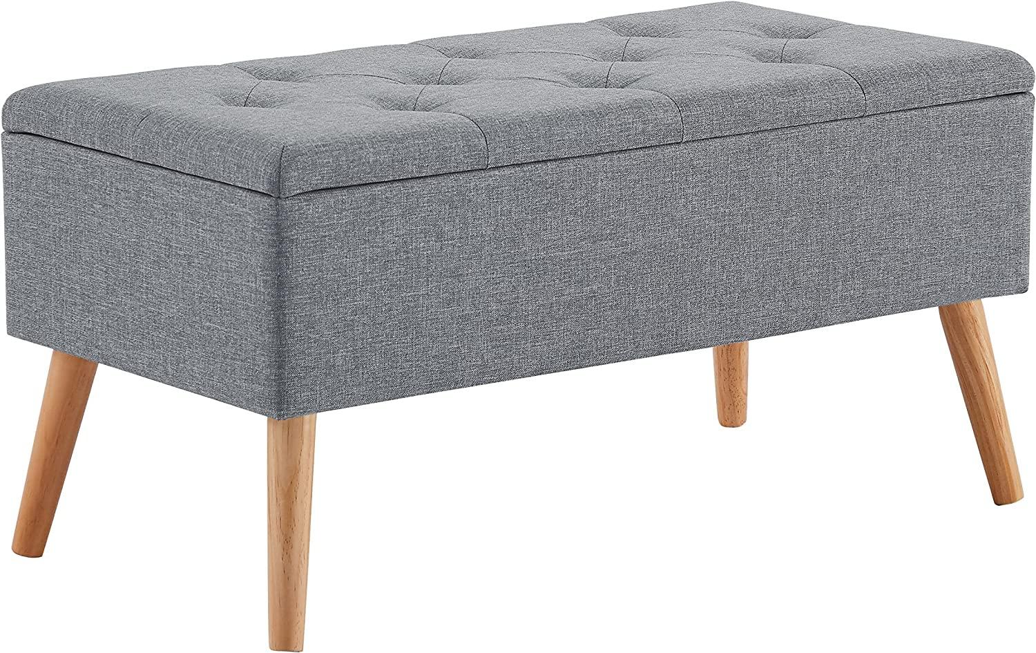 Zedelmaier Sitzbank mit Stauraum Sitztruhen Footstool Aufbewahrungsbox Stuhl Ottoman Polstersitz Moderne Möbel (Graues Leinen) Bild 1