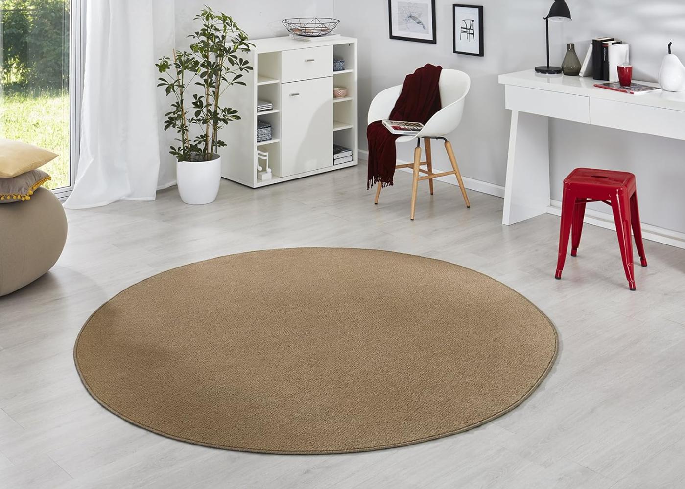 Runder Kurzflor Teppich Uni Fancy rund - braun - 133 cm Durchmesser Bild 1
