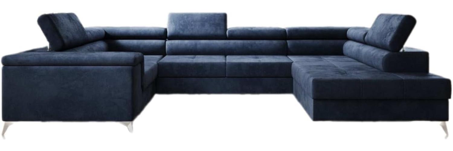 Designer Sofa Torino mit Schlaf- und Klappfunktion Samt Blau Rechts Bild 1