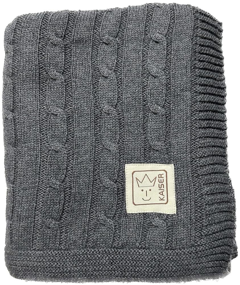 Kaiser 6521824 Cable Knitt - Babydecke Strick 100% Bio Baumwolle (KBA), atmungsaktive Babydecke, Neugeborene für den Sommer, Kinderwagendecke, Babyschalendecke, Fb. Dark Grey Bild 1