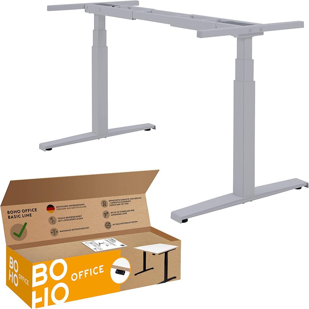 boho office® Basic Line - elektrisch stufenlos höhenverstellbarer Schreibtisch in Silber mit Memory-Funktion sowie einstellbaren Kollisionsschutz und Soft-Start/Stop Bild 1