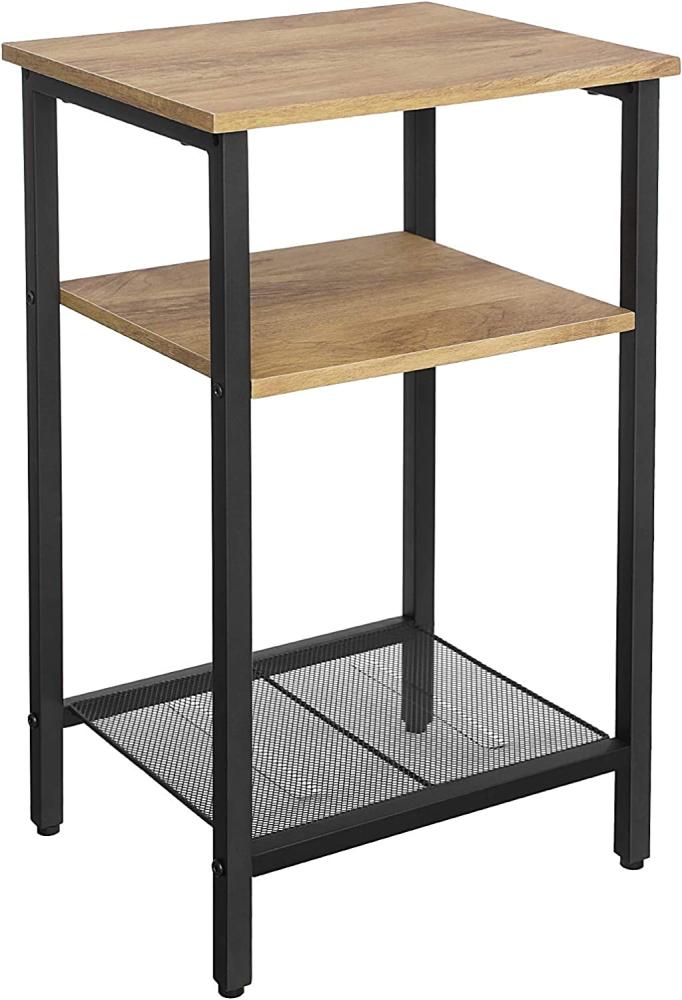 Vasagle Beistelltisch, Nachttisch, Kleiner Sofatisch, Schlafzimmer, Wohnzimmer, einfacher Aufbau, stabil, Stahlgestell, Industriestil, honigbraun-schwarz LET201B05, 34 x 29 x 58 cm Bild 1