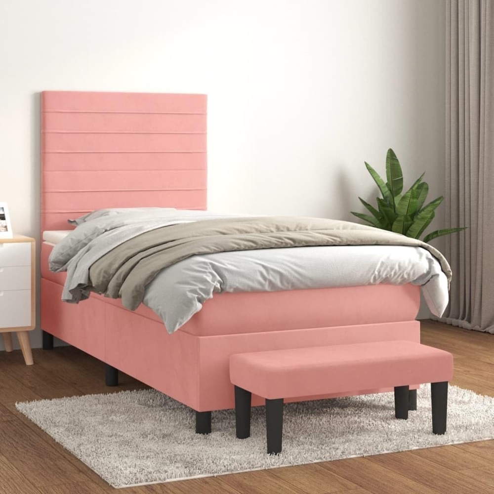 vidaXL Boxspringbett mit Matratze Rosa 90x200 cm Samt 3137886 Bild 1