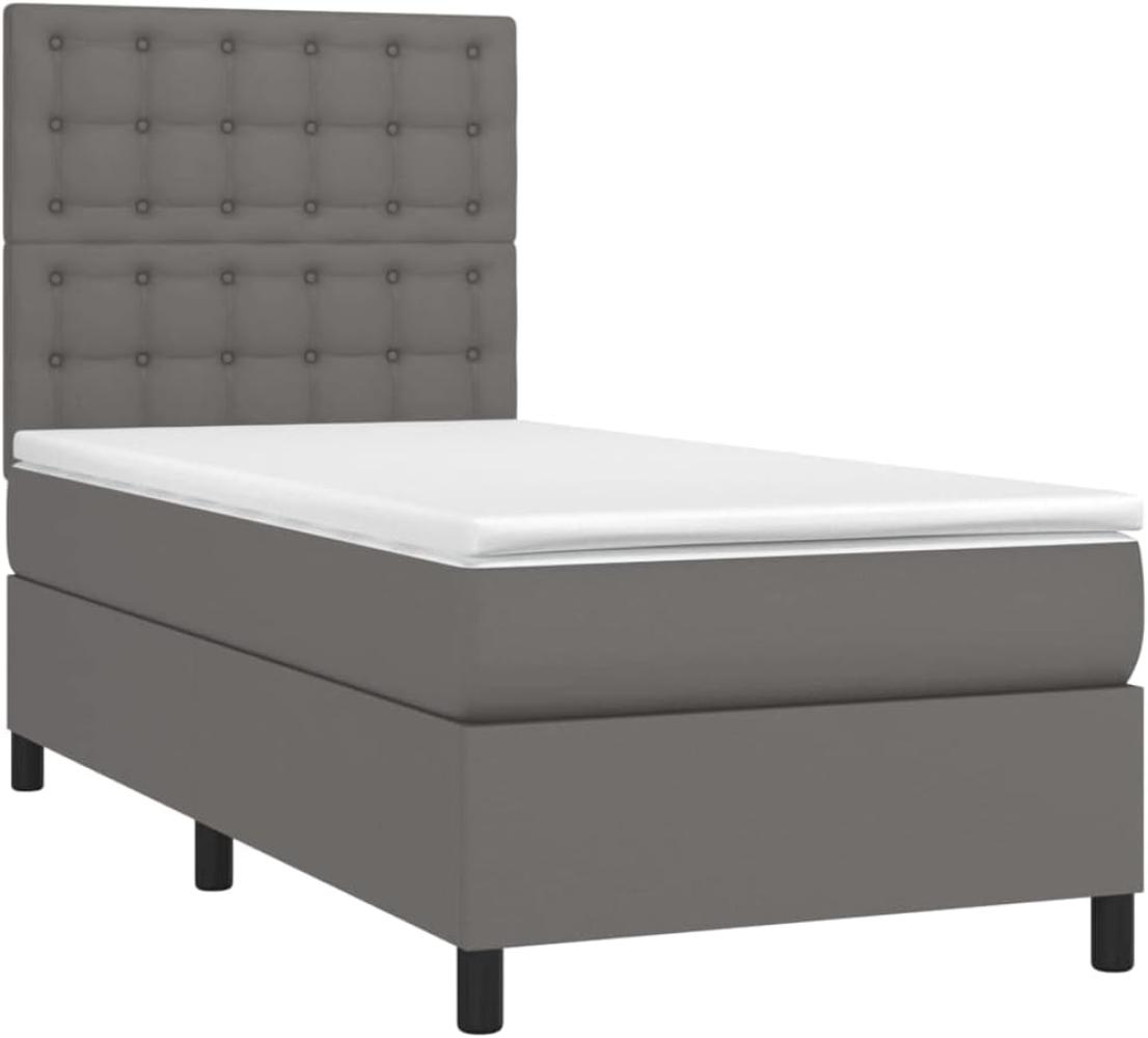 vidaXL Boxspringbett mit Matratze Grau 90x190 cm Kunstleder 3142819 Bild 1