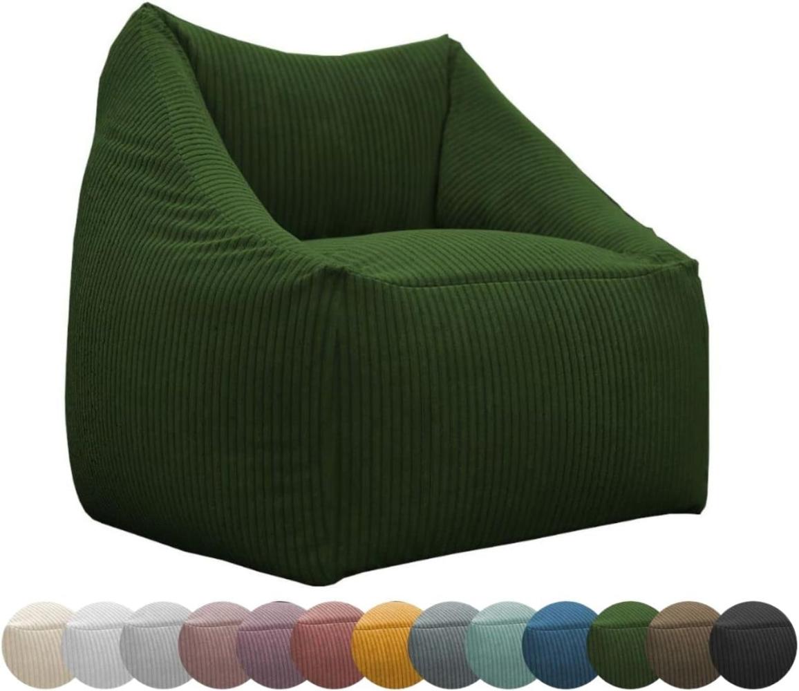 chilly pilley Mini Cord Sitzsack Sitzkissen EPS-Perlen Füllung Bodenkissen Sessel Gartenkissen Kissen Lounge mit Rückenlehne Sitz (Dunkelgrün) Bild 1