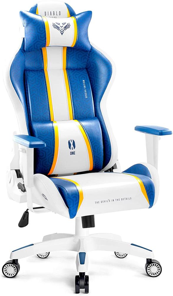 Diablo X-One 2. 0 Gaming Stuhl Gamer Chair Bürostuhl Schreibtischstuhl Verstellbare Armlehnen Ergonomisches Design Nacken/-Lendenkissen Wippfunktion Aqua Blue Normal (L) Bild 1