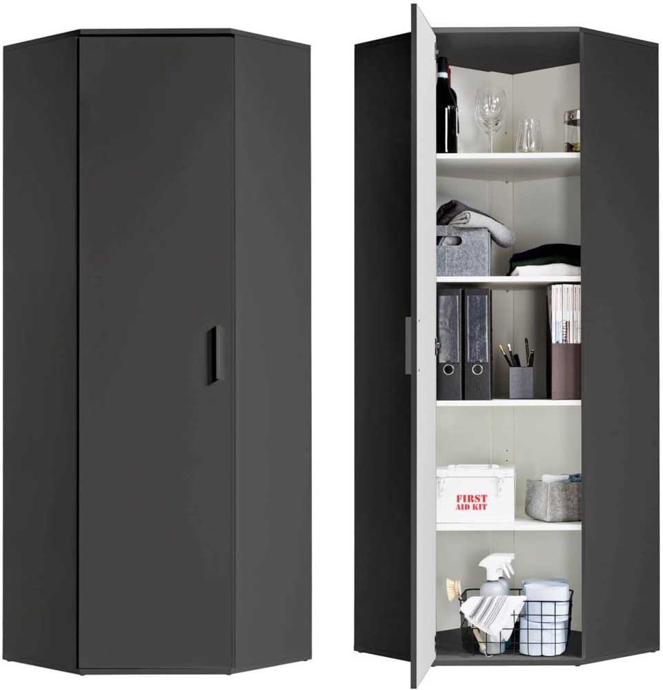 mokebo® Eckschrank in Grau BZW. Schwarz Matt aus Holz 'Der Lange' moderner Mehrzweckschrank für Flur, Schlafzimmer und Wohnzimmer, Schrank & Haushaltsschrank | 64 x 180 x 64 (B/H/T in cm) | Anthrazit Bild 1