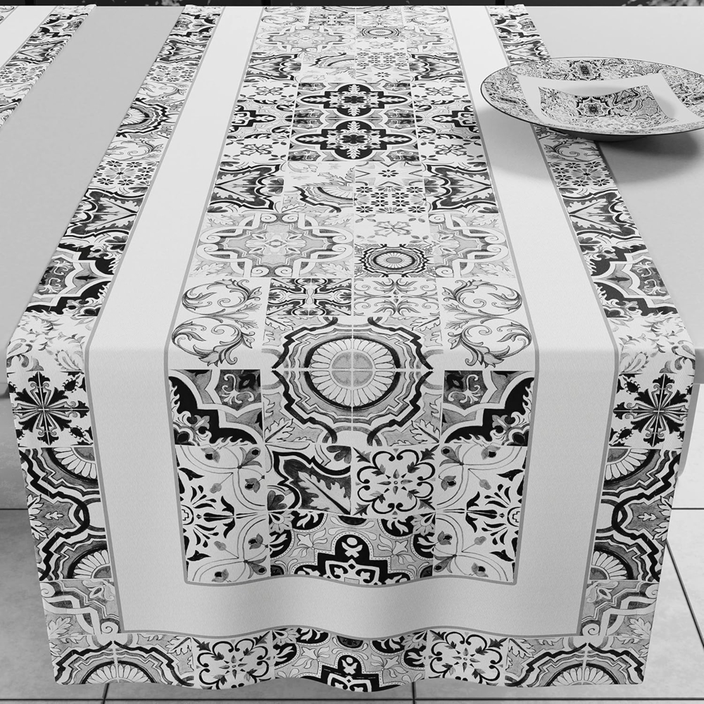 PETTI Artigiani Italiani - Zubehör für Küchentextilien, eleganter Tischläufer, 40x140 cm, aus Mikrofaser, Tischdecke mit Digitaldruck, Vietri Schwarz, 100 % Made in Italy Bild 1