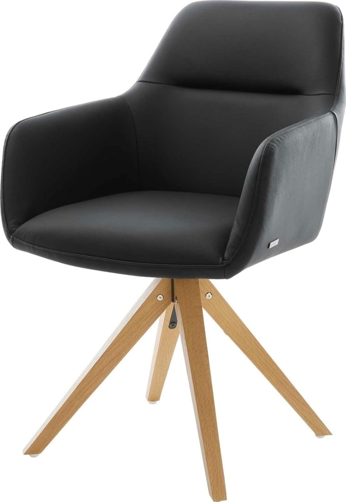 Esszimmerstuhl Pejo-Flex Echt-Leder Schwarz Holzgestell kantig Natur Taschenfederkern Bild 1