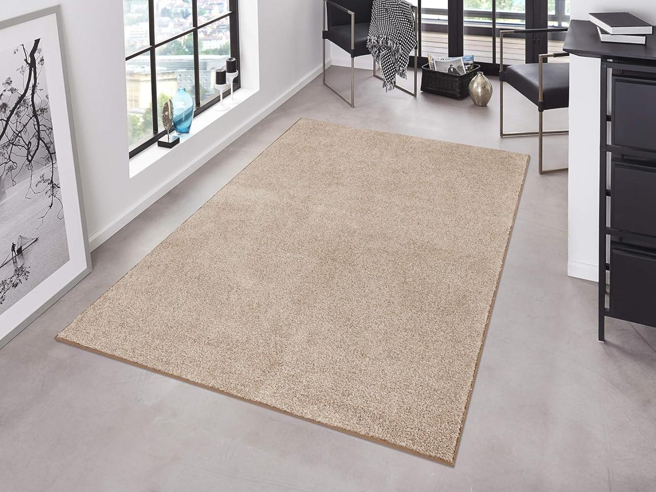 Kurzflor Teppich Pure Uni Taupe Creme - 140x200x1,3cm Bild 1