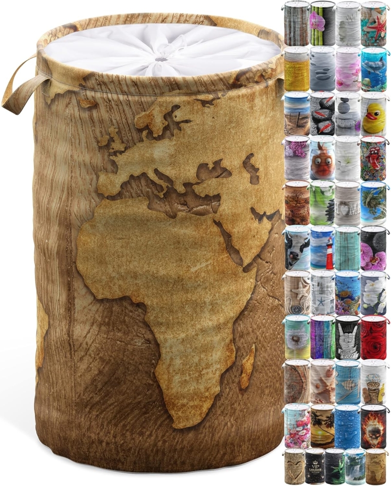 Sanilo Wäschekorb World Map, 60 Liter, faltbar, mit Sichtschutz und Griffen, kräftige Farben Bild 1