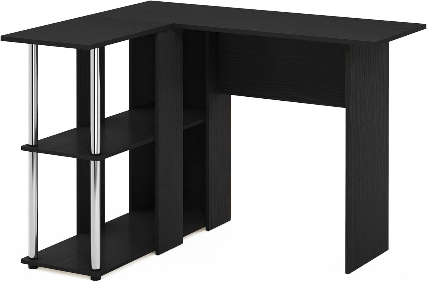 Furinno Abbott L-förmiger Schreibtisch mit Bücherregal, Americano, Edelstahlrohre Bild 1